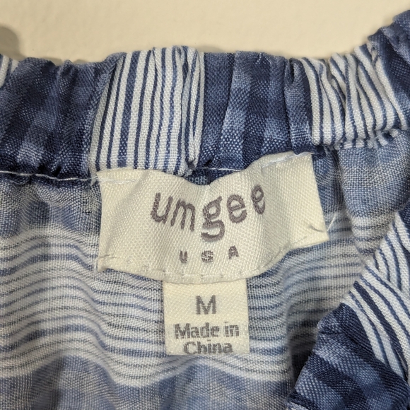 Umgee Blue White Striped Off Shoulder Maxi Dress Ruffle Hem Boho Size M - Picture 8 of 8